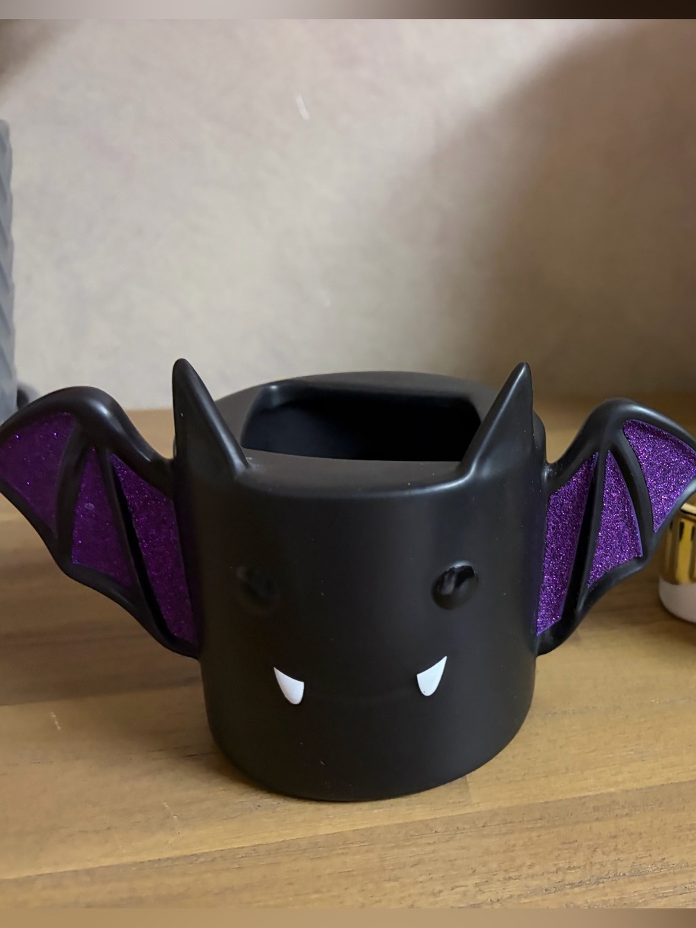 Black Bat Soap Holder with Purple Glitter Wings